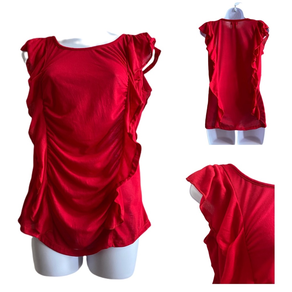 NEW! Red ruffle rouched tank tshirt M